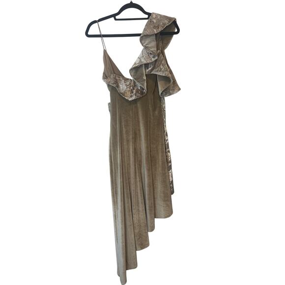 Self-Portrait NWT Champagne Velvet Devore Wrap Dress Size 2 Asymmetrical Hem - Picture 5 of 13